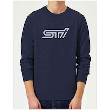 Araba Subaru Sti Baskılı Indigo Mavi Lacivert Erkek Örme Sweat