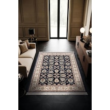 Cotto Home Fesane Fn002m Lacivert Pamuk Taban Etnik Çerçeve Desenli Oturma Odası Halısı