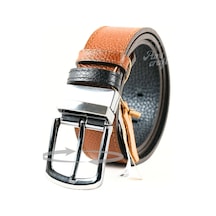 Parscraft Hakiki Deri Çift Taraflı Erkek Kemer 4 Cm Taba - Siyah