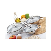 Gülsan Çelik Sahan Set 3 Lü Cam Kapaklı 16 18 20 CM