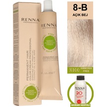 Renna Bitkisel Amonyaksız Saç Boyası 60 Ml 8-b Açık Bej Oksidan Hediyeli