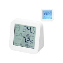 Konesam Çift Ekranlı Dijital Termometre Ve Saat - Nem Ölçerli Pratik Masaüstü Aleti Beyaz