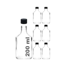 200 Cc Kapaklı Cold Brew Şişesi 200 Ml Yassı Soğuk Kahve Cam Şişe 6 Adet Siyah Plastik Genel