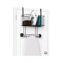 Alper Banyo Kapı Arkası Ütü Masası Askılığı Siyah, Sepetli Kapı Arkası Düzenleyici, Delmeden Kullanımlı Ü