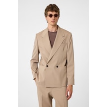 Antioch Relax Fit Kruvaze Kapama Erkek Teknik Blazer Ceket Bej