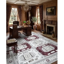 Geometrik Panel Desenli Krem Ve Bordo Etnik Halı - Ar848cr Krem - Bordo
