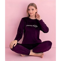 Pijamerry Kadın Kışlık Bisiklet Yaka Kadife Pijama Takımı 3042m - 1 Adet Mor