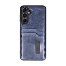 Samsung Galaxy Uyumlu - A36 Kılıf Sara Kartvizitli Deri Kılıf - Lacivert Çokrenkli