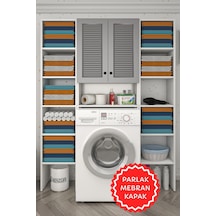 Kenzlife Membran Çamaşır Makinesi Dolabı Sinemmaksduble Gribyz Panjur 180 126 30 Mebran Kapak Mdf Gövde Kapaklı Arkalıklı Raflı Beyaz
