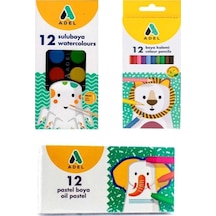 12li Pastel Boya Kuru Boya Sulu Boya Seti Beyaz