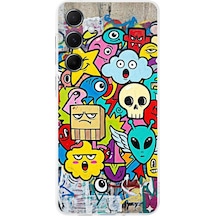Samsung Galaxy A56 İle Uyumlu Grafiti Doodle Tasarımlı Şeffaf Silikon Kılıf Şeffaf