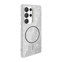 Galaxy Uyumlu S25 Ultra Kılıf Dökülmeyen Simli Silikon Magsafe Kamera Yükseltili Pazarplus Beyaz