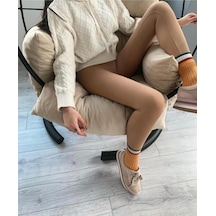Ladymina Pijama Kadın Camel Yüksek Bel Dikişsiz Fitilli Taytcamell/Xl Camel