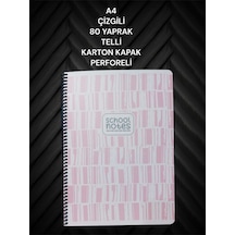 Çizgili A4 80 Yaprak Telli Defter Karton Kapak Perforeli Pembe
