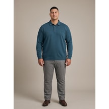 Maccali Erkek Petrol Büyük Beden Polo Yaka Battal Sweatshirt