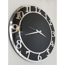 Ayna Denizi Silver Matris Black Model Gümüş Siyah Renk 50 CM Dekoratif Aynalı Duvar Saati Gümüş - Siyah