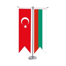 Masa Üstü Kırlangıç Bulgaristan + Türk Bayrağı + Krom T Direk Mas