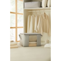 Ocean Home Textile Orta Boy Pvc Pencereli Gri Balıksırtı Hurç 45 x 40 x 30 cm