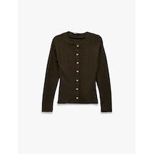 Koton Slim Fit Uzun Kollu Bisiklet Yaka Kalpli Düğme Detaylı Saç Örgü Hırka Haki 6wak30062ek Haki
