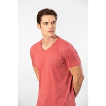 Cacharel 2170 Erkek Modal Pamuk V Yaka Kısa Kollu T-shirt-mercan MERCAN