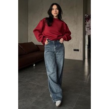 About Blank Madmext Kadın Bordo Basic Bisiklet Yaka Oversize Sweatshirt, M Beden Acı Kahverengi