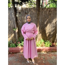 Butik Moda Etkm003 Üstü Bağlamalı Eteği Yandan Fermuarlı Takım Pembe 001
