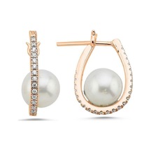 8,5 Mm Zirkon Taşlı Doğal İnci Küpe Rose Rose