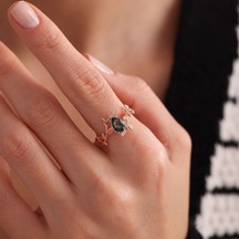 Moss Agate Altın Yüzük Rose T12783 Çok Renkli
