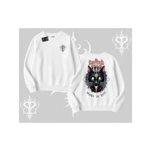 Tarzsokak Gothic Cat Made İn Hell Baskılı Sweatshirt Biskilet Sweatshirt Beyaz