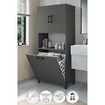 Çok Amaçlı Dolap Banyo Dolabı Kirli Çamaşır Sepeti Dolabı Damla Antrasit