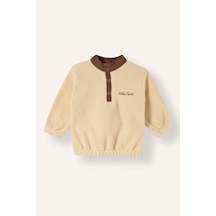 Defacto Baskılı Düğmeli Polar Sweatshirt Erkek Bebek G1124a526cwbg788 Bej-bg788