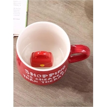 Mukko Home Kırmızı Lüks Çantalı Sürpriz Porselen Kupa 350 Ml, Alışveriş Temalı, Şık Ve Eğlenceli,kırmızı Beyaz - Çok Renkli