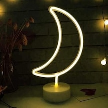 Eşe Sevgiliye Güzel Romantik Hediye Dekoratif Ay Tasarımlı Neon L Beyaz
