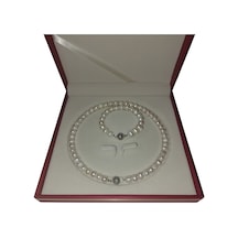 Doğal Inci Kolye Bileklik Set, Mıknatıs Kapamalı Beyaz