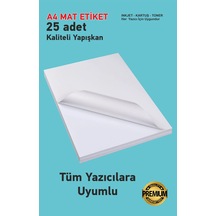 25 Adet Yapışkanlı Mat A4 Etiket Kartuşlu Mürekkepli Tüm Yazıcıla