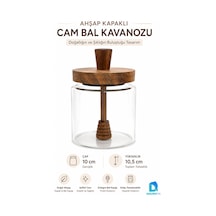Ahşap Kapaklı Cam Bal Kavanozu Ve Entegre Bal Kaşığı 10 Cm Şeffaf