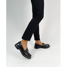 Siyah Rugan Tokalı Kadın Loafer Ayakkabı Siyah