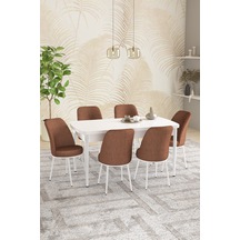 Fiona Beyaz 80x132 Mdf Açılabilir Mutfak Masası Takımı 6 Adet Sandalye Kiremit