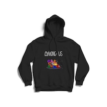 Erkek Siyah Among Us Oyun Baskılı Kapüşonlu Sweatshirt Siyah