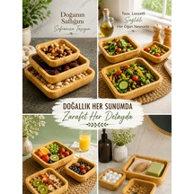 Bambu Ahşap Üçlü Dikdörtgen Kase Seti Açık Renk Ahşap