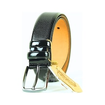 Hakiki Deri Erkek Kemer 3.5 CM Siyah Iğne Baskılı Klasik Kemer Siyah