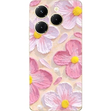 Tecno Spark 20 Pro Uyumlu Pembe Beyaz Çiçekler Sulu Boya Baskılı Silikon Kılıf Renkli