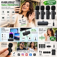 Samsung Galaxy Z Fold 5 Uyumlu 4 Lü Kablosuz Yaka Mikrofonu Seti 2.4g Type-c Lightning 3.5mm Uyumlu Vlog Canlı Yayın Röportaj Mikrofonu