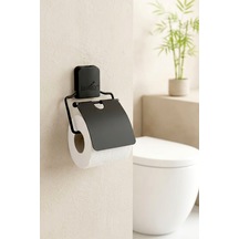 Yapışkanlı Kare,kapaklı Tuvalet Kağıtlığı-wc Kağıt Tutucu Siyah