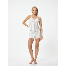 Koton Bridal Saten Mini Şort Pijama Altı Beyaz 4slk80008mw Beyaz