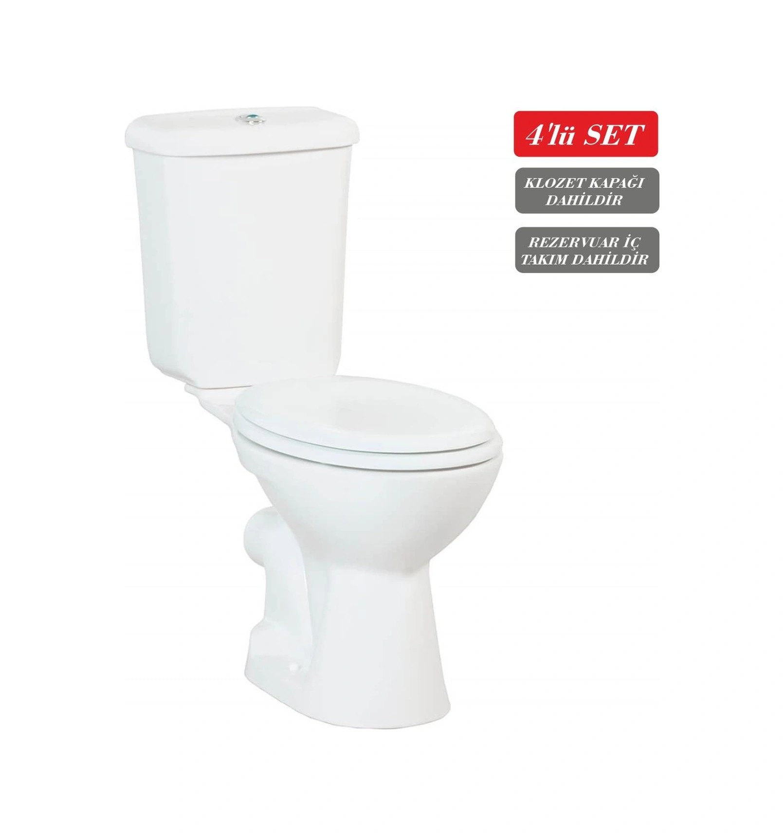 Creavit Pitta Arkadan Çıkışlı Klozet + Rezervuar + İç Takım + Çınar Tp Yavaş Kapanan Kapak 4 'lü Set Beyaz