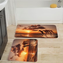 Rovigo Home Baskılı Kaymaz Taban 2'Li Banyo Paspas Takım Rvg5042-100x60-60x50 Çok Renkli