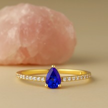 14 Ayar Altın Damla Kesim Safir Yüzük 14 Ayar Altın