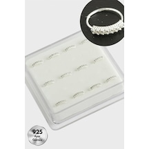 Zirkon - 559 - Tek Taş Halka Gümüş Hızma 12 Adet - Csmo-tex - Gümüş Rengi
