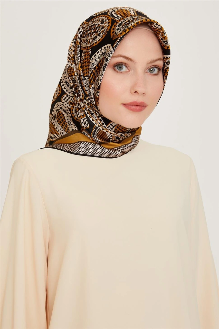 Armine Etnik Desenli Twill Saf İpek Eşarp 9208d 32 Çok Renkli